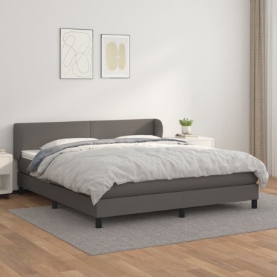 vidaXL Pat box spring cu saltea, gri, 160x200 cm, piele ecologică 3127203 foto
