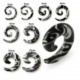 Expander spirală pentru ureche, alb cu ornamente negre - Lățime: 4 mm