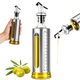 Cumpara ieftin Dozator pentru ulei 500 ml, argintiu, 29 x 7 cm, recipient din sticla cu invelis inox, cioc anti-picurare, scala gradata, pentru gatit si salate