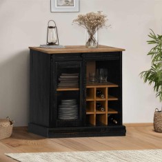 Gossi bufeta halden cu uşa glisanta neagra 80x40x80 cm lemn masiv