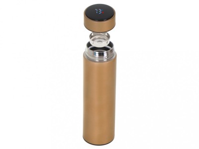 Termos smart 500 ml, afisaj temperatura LED, sita metal, auriu foto
