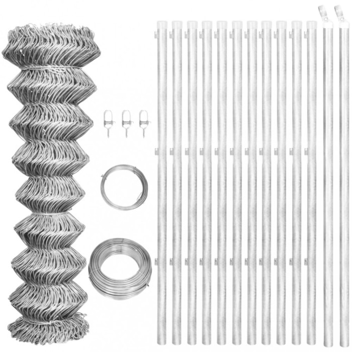 vidaXL Gard din plasă cu st&acirc;lpi, argintiu, 25x1,25 m, oțel galvanizat