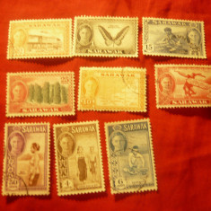 Serie mica Sarawak colonie britanica 1950 ,Rege George VI ,peisaje , 9val.stamp.