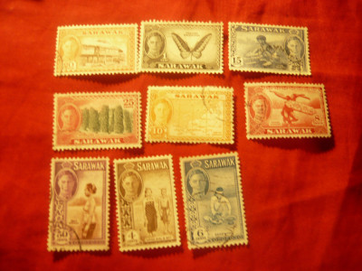 Serie mica Sarawak colonie britanica 1950 ,Rege George VI ,peisaje , 9val.stamp. foto