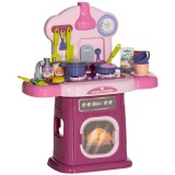 AIYAPLAY Bucătărie Jucărie pentru Copii 3-6 Ani cu 38 Accesorii, Sunete Realiste și Lumină la Cuptor, 51x21x60 cm, Roz | Aosom Romania