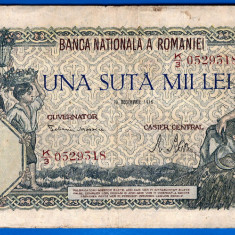 (39) BANCNOTA ROMANIA - 100.000 LEI 1946 (20 DECEMBRIE 1946), FILIGRAN ORIZONTAL