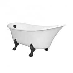 Antica cadă de baie independentă cu picioare negre și scurgere