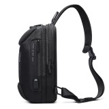 Rucsac crossbody/de umar casual, impermeabil, multifunctional, antifurt, cu port de incarcare USB, Bange, Negru