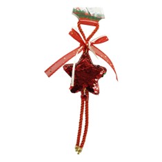 Ornament de brad stea cu paiete, flippy, rosu, lemn, 25 cm