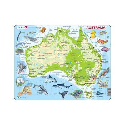 Puzzle maxi Harta Australiei cu animale, orientare tip vedere, 65 de piese, Larsen EduKinder World foto