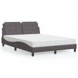 Gossi pat cu saltea, gri, 140x200 cm, piele ecologica