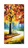 Cumpara ieftin Tablou pictat manual, Banca nostra din parc, 80x40cm ulei pe panza in cutit efect 3D