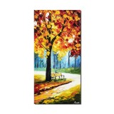 Tablou pictat manual, Banca nostra din parc, 80x40cm ulei pe panza in cutit efect 3D
