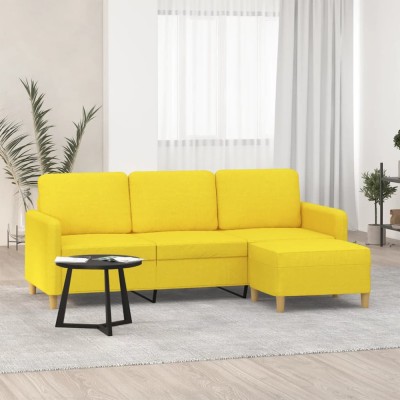 vidaXL Canapea cu 3 locuri și taburet, galben deschis, 180 cm, textil 3201197 foto