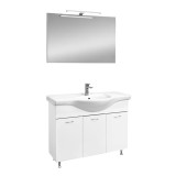 Set Mobilier Baie Leziter Ruben Prime 105 Alb Complet cu Oglinda CUBE - Dulap 105cm, Chiuveta Ceramica, Placaj, Manere Cromate, Livrat Asamblat