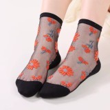 Cumpara ieftin Sosete de dama, SS204, model flori, Negru, marime universala (35-39)