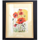 E83. Tablou original, Maci cu decoratiuni aurii, acuarela, cu rama, 32x42 cm, Flori, Art Deco, RavariuArt