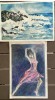 Lot doua lucrari Ana Teodorescu / 1 acuarela carton subtire 35 x 25 + 1 Dansatoare tehnica mixta 36 x 24 / arta romaneasca, tablouri, semnatura, Marine, Realism