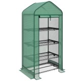Outsunny Seră de Grădină &icirc;n 4 Niveluri cu Ușă Rulantă, Seră Mica din Metal &amp; PE, 69x49x158 cm, Verde &Icirc;nchis | Aosom Romania