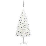 VidaXL Brad Crăciun pre-iluminat artificial, set globuri, alb, 120 cm
