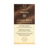 Vopsea Par Permanenta Apivita My Color Elixir 8.3 Blond Deschis Auriu cu 3 Uleiuri, Acid Hialuronic &amp; Miere, Acoperire 100% Fire Albe