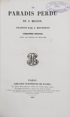 LE PARADIS PERDU de J. MILTON , EN ANGLAIS ET EN FRANCAIS , 1841 foto