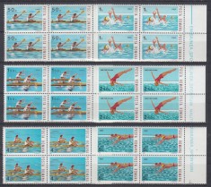 ROMANIA 1983 LP 1081 SPORTURI NAUTICE BLOCURI DE 4 TIMBRE MNH