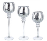 Set 3 suporturi lumanari din sticla argintie &Oslash;13x40h; &oslash;13x35h; &oslash;13x30h Elegant DecoLux, Bizzotto