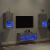 vidaXL Comode TV de perete cu lumini LED, 4 piese, gri beton 3216572