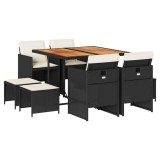 Cumpara ieftin Set mobilier de gradina cu perne, 9 piese, negru, poliratan