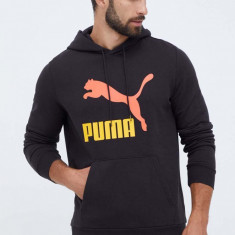 Puma hanorac de bumbac barbati, culoarea negru, cu glugă, cu imprimeu