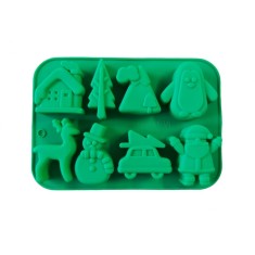 Forma silicon pentru prajituri, Tema Craciun, 8 cavitati, Verde, 20 cm, 481COF