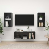 Set dulap TV, 3 piese, gri extralucios, lemn prelucrat