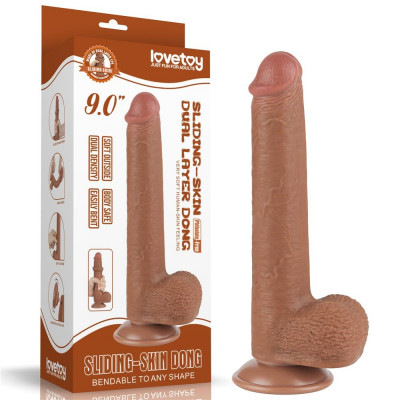 Dildo Realistic Sliding Skin Dual Layer, Brun Deschis, 22.5 cm foto