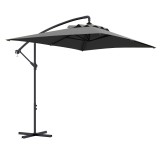 Outsunny Umbrelă Consolă 3m cu Bază &icirc;n Cruce, Model Banana cu Manivelă, 6 Spite, Umbrelă Dreptunghiulară pentru Terasă, Gri | Aosom Romania