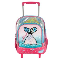 Ghiozdan troler pentru gradinita Glitter Coada de sirena Fanatee, 56 cm inaltime, maner tip P
