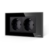 Cumpara ieftin Priza dubla Luxion 4M cu rama din sticla, standard italian, negru
