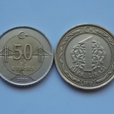 LOT 2 MONEDE 50 KURUS,1 LIRA 2010 TURCIA