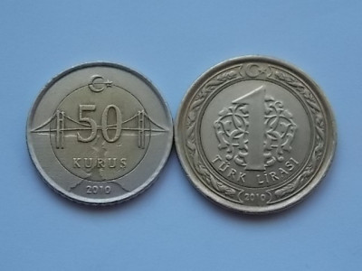 LOT 2 MONEDE 50 KURUS,1 LIRA 2010 TURCIA foto