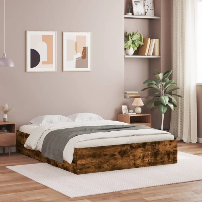 Gossi cadru pat cu sertare stejar fumuriu 140x200 cm lemn prelucrat