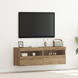 VidaXL Dulap TV de perete cu LED, 2 buc., stejar artizanal 60x30x40 cm
