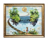 Cumpara ieftin Tablou suprarealist pictat manual inramat, Scara cunoasterii, 55x45cm ulei pe panza, rama din lemn, Stefan Bilibou, certificat de autenticitate