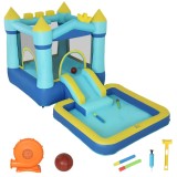 Centru Joaca Gonflabil AIYAPLAY cu Tobogan, Trambulina, PISCINA Bile, Pistol Apa, 364x173x182cm, Albastru Galben, Oxford