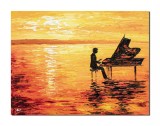 Cumpara ieftin Tablou 3D pictat manual, Pianist stilizat, 80x60cm ulei pe panza in cutit, Magistral
