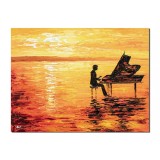 Tablou 3D pictat manual, Pianist stilizat, 80x60cm ulei pe panza in cutit, Magistral