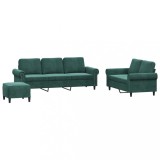 Cumpara ieftin Set de canapele cu perne, 3 piese, verde inchis, catifea