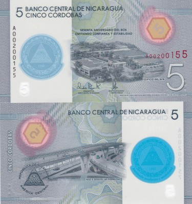 Nicaragua 5 Cordobas 2020 Comm. Polimer UNC foto