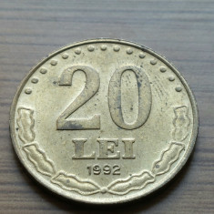 Moneda Romania 20 lei 1992 aUnc -Luciu de batere