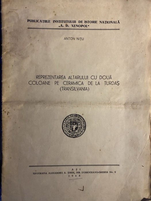 REPREZENTAREA ALTARULUI CU DOUA COLOANE PE CERAMICA DE TURDAS, ANTON NITU,1948