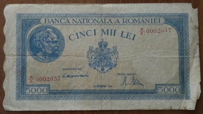 5000 lei 1944, 10 octombrie, Rom&amp;acirc;nia foto